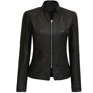 Chaqueta de cuero para mujer, cómoda de llevar, de color sólido, informal, de cuero genuino, a precio económico. - Product Image 1