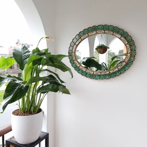 Beautiful Green Glass Panel Decorative Oval Shape Mirror Ideal For Special Occasion Home Decor And Gifting Purpose From India - Product Image 6