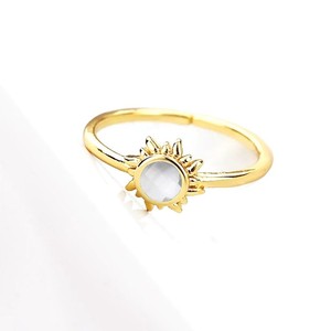 Crystal <b>Quartz</b> Faceted 6 MM Gemstone Sunburst <b>Rings</b> - Gold Plated Adjustable <b>Ring</b> for Women Jewelry - Product Image 2