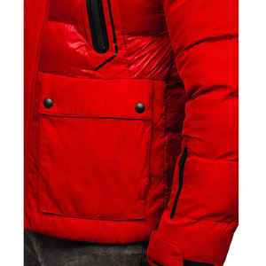 Men's Red Hooded Double Breasted Bomber Puffer Jacket Windproof Thick Winter <b>Coat</b> with Zipper Pockets Casual Style Regular Fit - Product Image 4