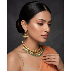 Indian Ethnic Reva Victorian Traditional <b>Gold</b> Plated CZ Bridal Necklace & Earring <b>Set</b> - Product Image 1