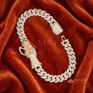 Round Brilliant Cut Jesus Cuban Link Moissanite Men's Bracelet Gold Plated Fine Chain Luxury Wedding Engagement <b>Gift</b> - Product Image 6