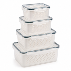 Rectangular Plastic Food <b>Containers</b> With Lids <b>Stackable</b> Ventilated Bins For Fresh Produce <b>Storage</b> 1-5L Capacity - Product Image 1