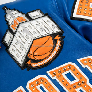 Chaqueta Bomber Unisex de Piel Auténtica de los New York Knicks, 1 MOQ |   Baloncesto Varsity Azul Rey con Contraste Transpirable - Product Image 5