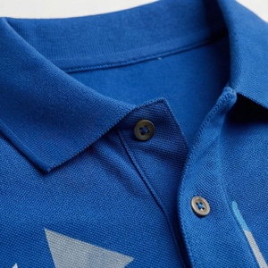 Polo à manches courtes pour homme, imprimé géométrique bleu, 100% polyester, tricoté, respirant, coupe décontractée - Product Image 4