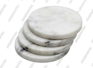 Sous-verre rond en marbre naturel fait main, écologique, design moderne veiné blanc et gris, pour accessoires de cuisine, maison, hôtel, bar - Product Image 1