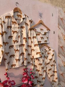 Leopard Print Cotton Muslin Pajama Set | Handcrafted Indian Block Print Loungewear - Product Image 3