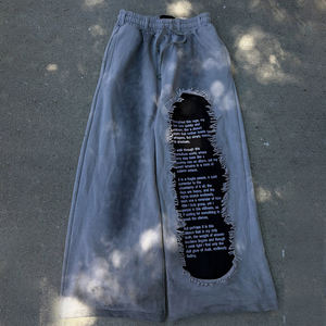 Pantalones Jogger y de Chándal Anchos Distressed de Algodón 100% French Terry con Parches y Efecto Desgastado por el Sol, Estilo Streetwear Oversize Personalizado - Product Image 6