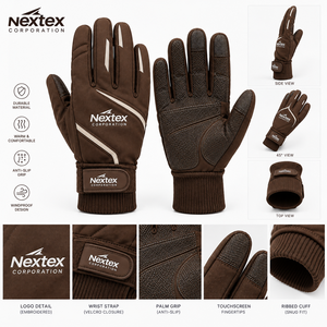 Gants de golf NexTex Brown à écran tactile unisexes en cuir artificiel antidérapants coupe-vent avec fermeture auto-agrippante - Product Image 3