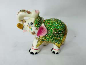 Par de elefantes decorativos al por mayor estatua de mármol pieza de exhibición de diseñador con trabajo Minakari verde para Decoración - Product Image 3