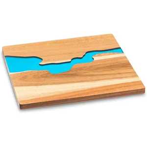 Planche de service rectangulaire en bois et résine bleu océan profond de luxe, plateau à charcuterie en époxy motif vague de plage, plateau à fromage artisanal en bois, objet d'art - Product Image 3