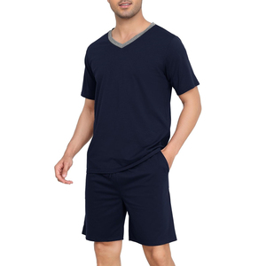 Conjunto de camiseta y pantalones cortos casuales de verano para hombre, cuello redondo, bloques de color, manga corta, transpirable, tejido, 100% algodón - Product Image 6