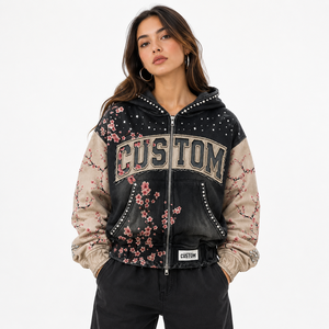 Sweat à capuche zippé personnalisé avec impression graphique, strass, qualité supérieure, design oversize, style streetwear unisexe - Product Image 4