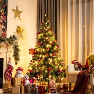 Albero di Natale Artificiale Pre-Illuminato di 2,1 m con Bacche Rosse e Decorazioni, Design Pieghevole Premium per Interni - Product Image 2