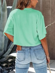 Camiseta corta de algodón para mujer, de alta calidad, precio económico, duradera, transpirable, antiarrugas, a la moda. - Product Image 3