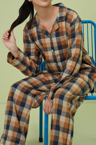 Ensemble de pyjama en satin polyester/coton pour femmes, vêtements de nuit à carreaux d'hiver, vêtements de détente deux pièces, respirant et écologique - Product Image 5