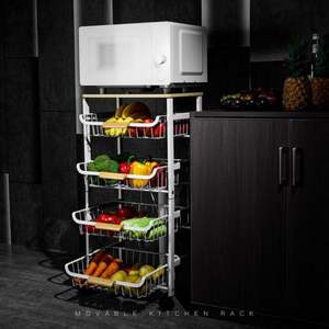 รถเข็นเก็บของในครัว 5 ชั้น แบบมีล้อ พร้อมตะกร้าเก็บของ - Product Image 6