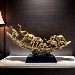 รูปปั้นครอบครัวช้างทองสัมฤทธิ์อัคดุส ซาลีม - งานฝีมือประดิษฐ์ด้วยมือแบบดั้งเดิมเคลือบทองสำหรับตั้งโชว์บนโต๊ะ - Product Image 3