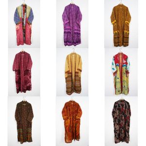 Designer Floral Print Vintage Silk Sari Kimono Robe Casual Summer Intimates Beach Nightgown Floor-Length Kimono Robe - Product Image 1