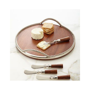 Bandeja de servir de madera y metal, elegante y decorativa, para té, café, bocadillos, postres y dulces. - Product Image 1