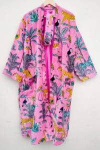 Robe en velours kimono pour femme, col en V, fermeture à cordon, longue, manches longues, imprimé, style élégant, hiver/automne - Product Image 4