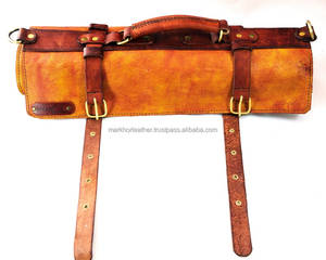Custom Logo Luxury Leather Chef Roll Knife Organizer Travel Culinary Storage <b>Bag</b> Smell Proof Heavy Duty Protection LSKR-0030 - Product Image 5