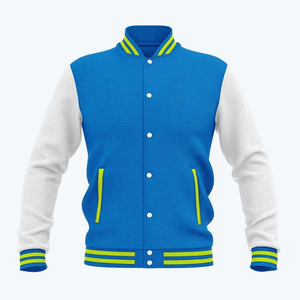 Veste universitaire personnalisée bleue et blanche pour hommes, veste bomber de baseball, uniforme de collège tendance, streetwear, vêtements d'extérieur, OEM ODM en gros - Product Image 5