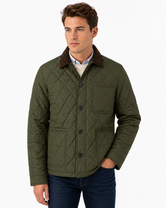 Olive Green <b>Quilted</b> Jacket Men Lightweight Winter Jacket Classic Diamond Stitch Coat Premium Casual Outerwear Stylish Button - Product Image 1
