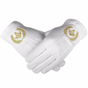 Guantes Masónicos para Maestro Masón de Logia Azul, 100% Algodón, con Escuadra y Compás Dorados, Duraderos, Transpirables, para Uso Diario - Product Image 1