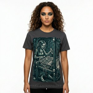 เสื้อยืดลายกราฟิกกะโหลกแบบซูเรอเรียลสำหรับผู้หญิง พิมพ์ลายซอมบี้แบบกลไก เสื้อยืดดีไซน์ศิลปะ เสื้อผ้าฝ้าย แฟชั่นที่ไม่ซ้ำใคร - Product Image 1