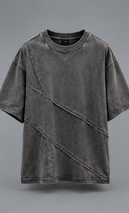 Camiseta Oversize Gris para Hombre con Cuello Redondo, Ajuste Holgado, Estampado Gráfico Lavado, Manga Corta, Estilo Urbano - Product Image 1