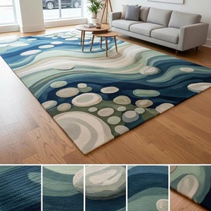 พรมปูพื้นลายคลื่นทะเลสีน้ำเงินแบบนามธรรมทันสมัย ทอมือ นุ่มสบาย เหมาะสำหรับห้องนั่งเล่น ห้องนอน พรมตกแต่งบ้านขนาดใหญ่ - Product Image 2