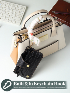WRIZA Estuche para gafas duradero, clásico, hecho a mano, de cuero genuino con estampado de cocodrilo |   Funda Delgada para Gafas de Sol con Gancho para Llavero | - Product Image 6