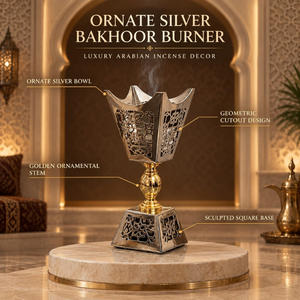 Quemador de incienso árabe ornamentado |   Porta Incienso de Acero Inoxidable y Aluminio, Plateado y Dorado, Decoración Islámica para el Hogar, Hotel, Regalo - Product Image 5