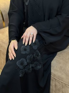 Elegant Black <b>Abaya</b> With Beaded Sleeve Detailing Long Sleeve Floor Length Modest Dress For <b>Women</b> Middle East <b>Abaya</b> Robe Dubai - Product Image 4
