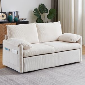 64.5 Inch Soft Corduroy Convertible <b>Sleeper</b> <b>Sofa</b> Bed 3 in 1 Adjustable Pullout with 2 Side Pockets and Pillows - Product Image 6
