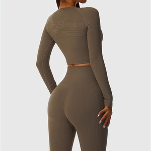 Muestra Gratis, Top Deportivo de Yoga en Oferta, Conjunto de 2 Piezas, Cintura Alta, Transpirable, Ecológico, Sólido, Sin Costuras para Mujer - Product Image 3