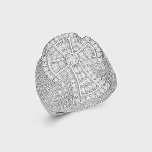 <b>Iced</b> Out Cross <b>Ring</b> Silver Hip Hop Jewelry Baguette Cubic Zirconia Christian Bling Statement Fashion <b>Ring</b> - Product Image 2