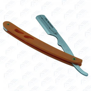 Rasoir de barbier à lame droite durable, couteau de rasage pliable orange, manche uni pour salon et usage professionnel - Product Image 3