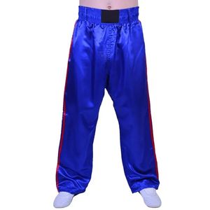 Pantalon d'entraînement de kickboxing bleu et rouge à fines rayures, pantalon d'arts martiaux en tissu satiné, tenue professionnelle pour l'entraînement de combat pour hommes - Product Image 1