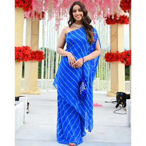 Ensemble Kurta bleu orné à une épaule pour femme, taille XS, en tissu mousseline - Product Image 3