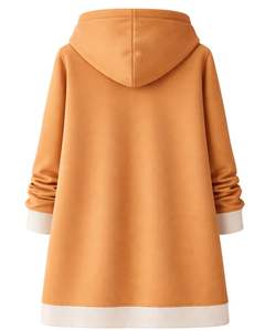 Sudadera con capucha larga con cremallera color tostado para mujer, abrigo de invierno de forro polar, sudadera informal extragrande con bolsillos, OEM personalizado - Product Image 2