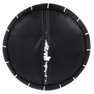 Black Moroccan Leather Adjustable Modern Pouf Ottoman Handmade Embroidered Floor <b>Cushion</b> Decorative Footstool Hotel Apartment - Product Image 4