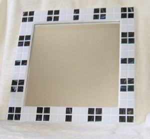 Mosaic Mirror Square Wall <b>Mounted</b> <b>Frame</b> Bathroom Living Room Hanging Decor Handmade Black Silver Tiled Surface Home Accessory - Product Image 5