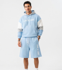 Conjunto de Sudadera y Pantalones Cortos Holgados para Hombre, 100% Algodón Felpa, Sudadera de Manga Larga con Hombros Caídos, Conjunto de Sudadera y Pantalones Cortos para Hombre - Product Image 2