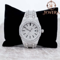 Reloj de Lujo de Acero Inoxidable Blanco Plateado con Cristal y Diamantes Mossinate de Alta Calidad, Suministro Directo de Fábrica