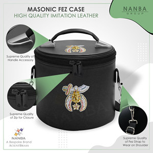 Étui pour fez maçonnique Shriner du Groupe NANBA, en cuir noir, avec emblème brodé à la main, fait main, léger, fermeture éclair, personnalisable - Product Image 5