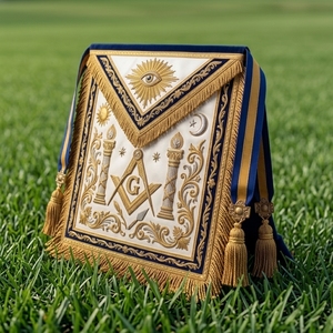 Insignia Masónica de Cuero Blanca de Lujo, Bordada en Oro, para Coser, Compases Cuadrados 3D, Ojo que Todo lo Ve, Personalizada - Product Image 4