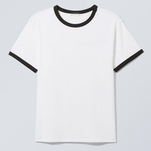 T-shirt femme coupe slim style vintage années 90 avec col contrastant et logo personnalisé OEM - Product Image 1