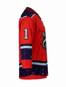 Jersey de Hockey sobre Hielo Sublimado con Diseño de Mapache Rojo, Estilo Vintage, Cuello con Cordones, Transpirable, Ropa Deportiva de Moda - Product Image 3